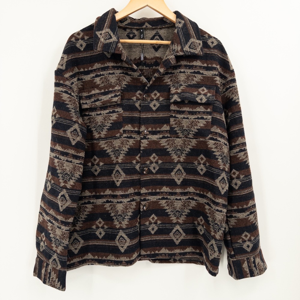 Men's Zaful Geometric Pattern Long Sleeve Button Up Shirt Jacket
